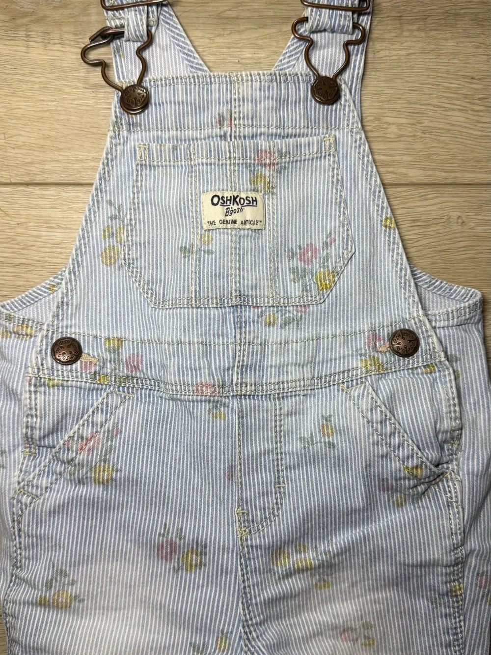 Y2K 2000s Toddlers Oshkosh B’Gosh Floral All Over Print Striped Overalls Romper